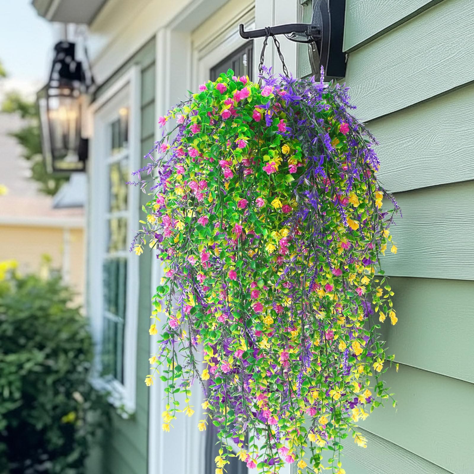 6 Pcs Spring Artificial Hanging Flowers Outdoor Faux Silk Mum Plant Decor Vio…