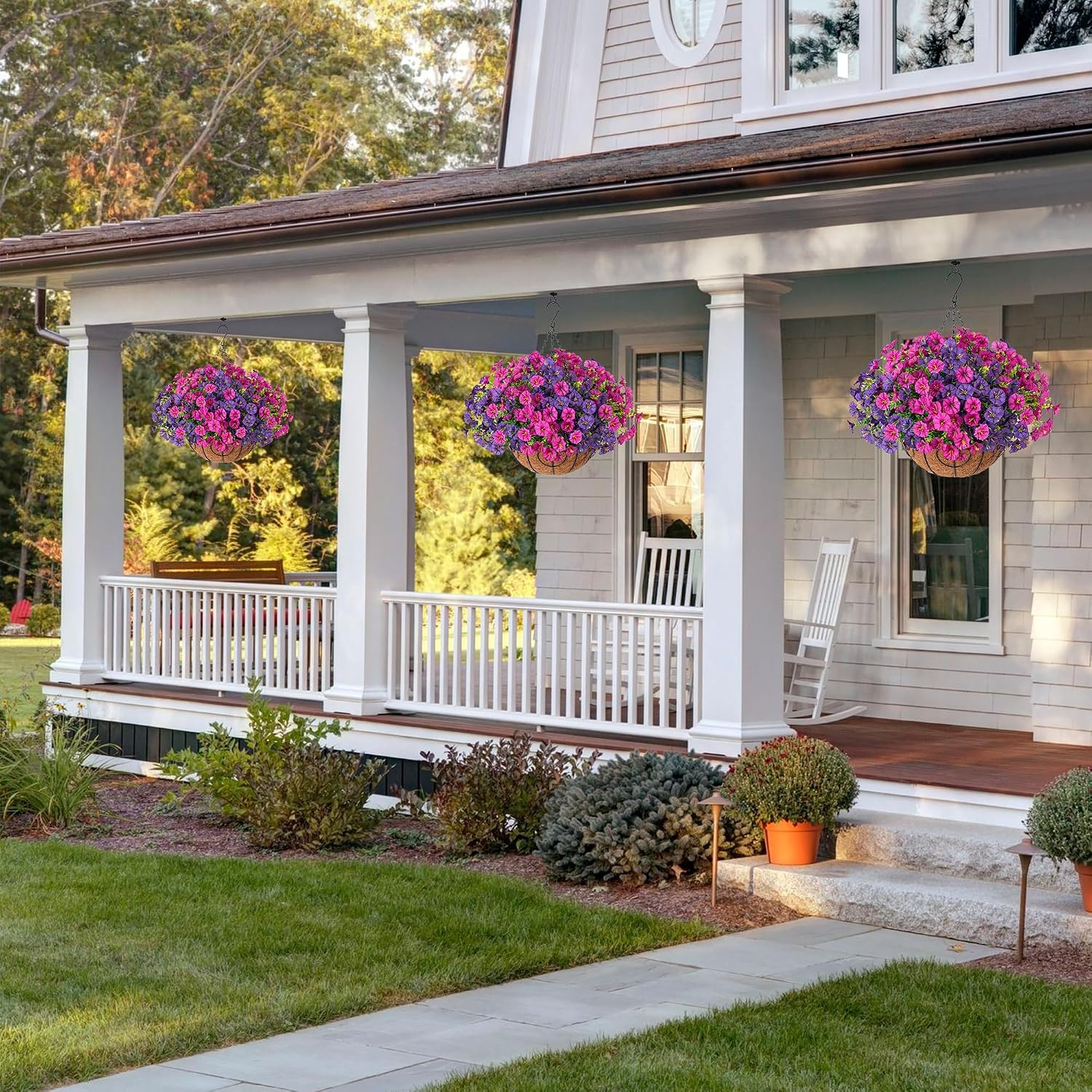 UV Resistant Faux Morning Glory Hanging Flowers for Outdoor Decor