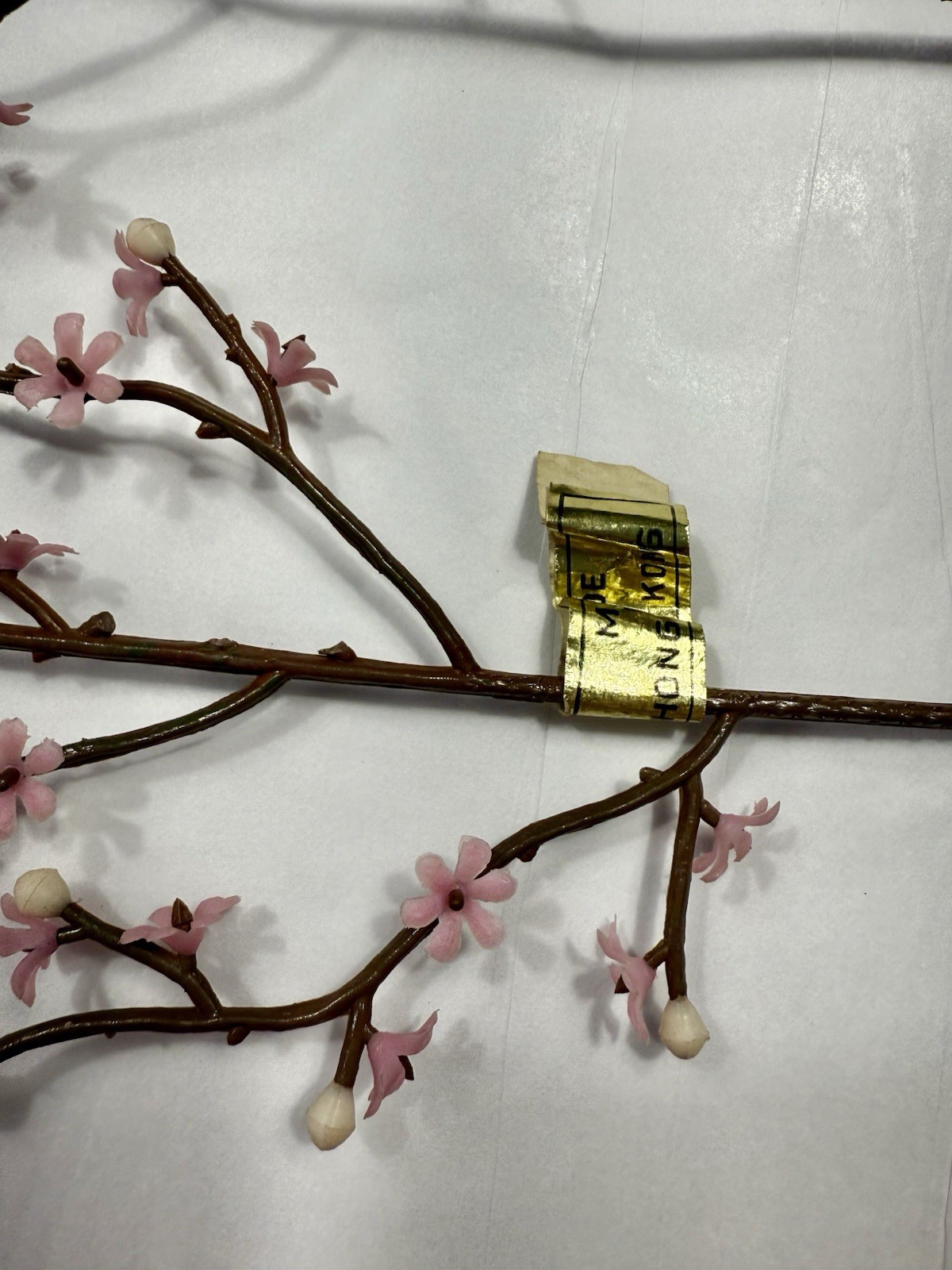 Vintage Plastic Branches with Pink Flowers and White Berries
