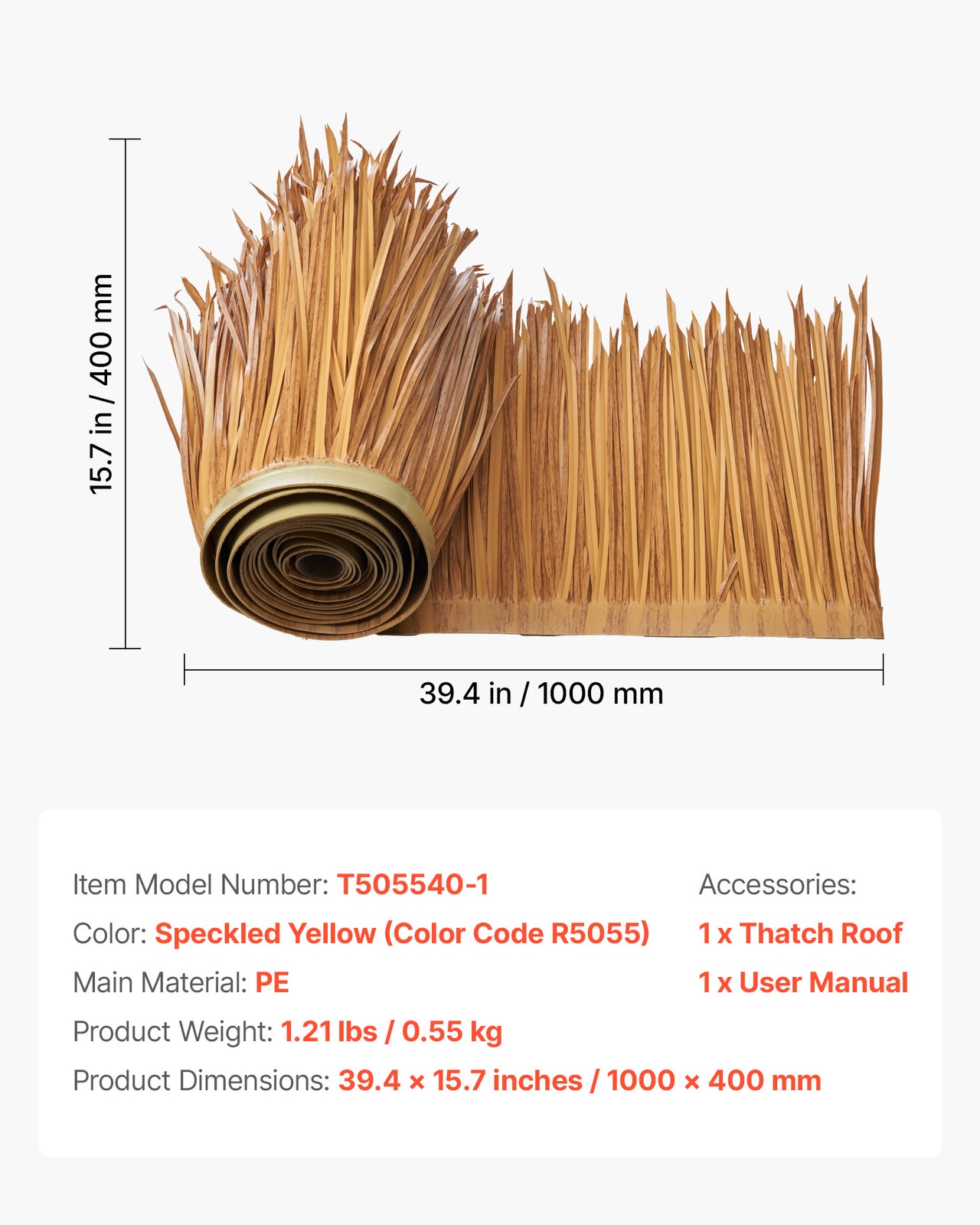 VEVOR 1.3×3.2 ft Artificial Thatch Roofing Mexican Style Tiki Hut Grass Roof