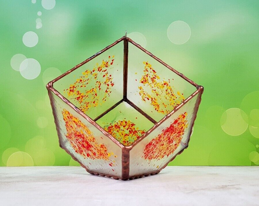 Geometric Terrarium Stained Glass, Cube Glass Planter, Home Decor Gardening Gift