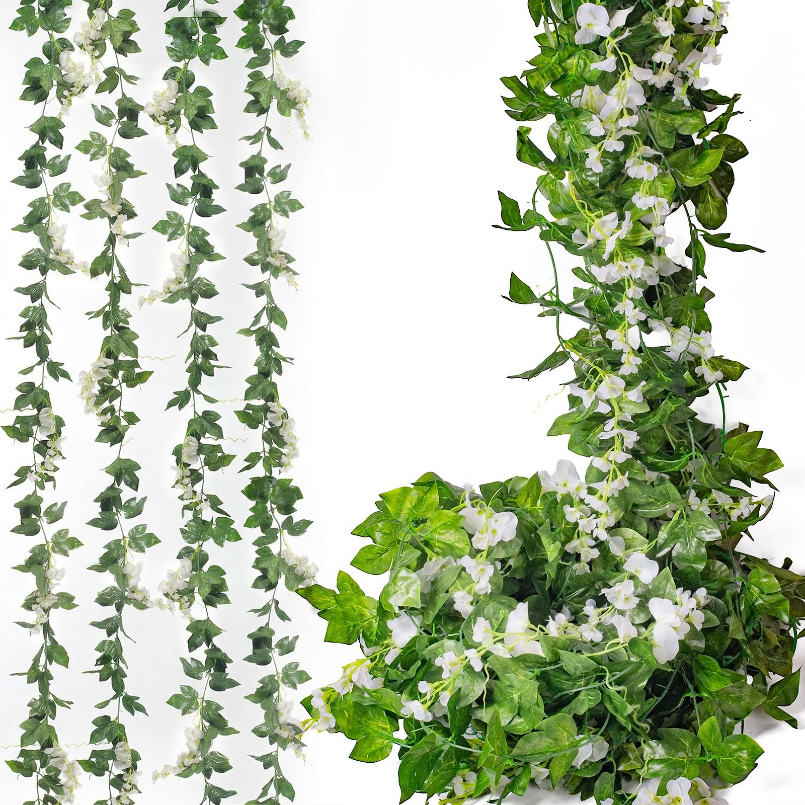 Artificial Wisteria Vine Garland Hanging Decor – 28.8ft Silk Flowers with Ivy…