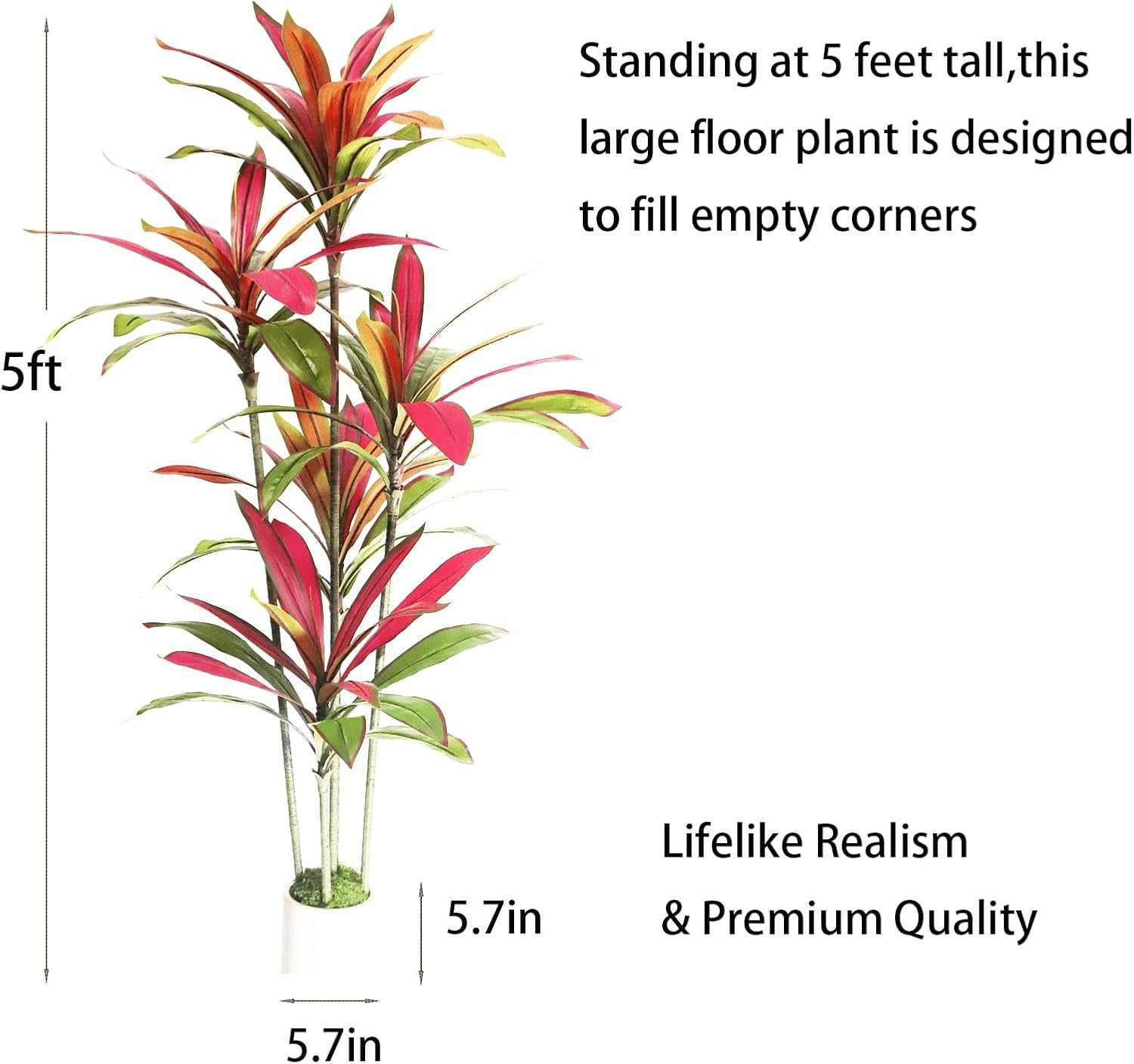 Artificial Dracaena Tree Red 5FT – Faux Trees Indoor with Natural Leaver and …