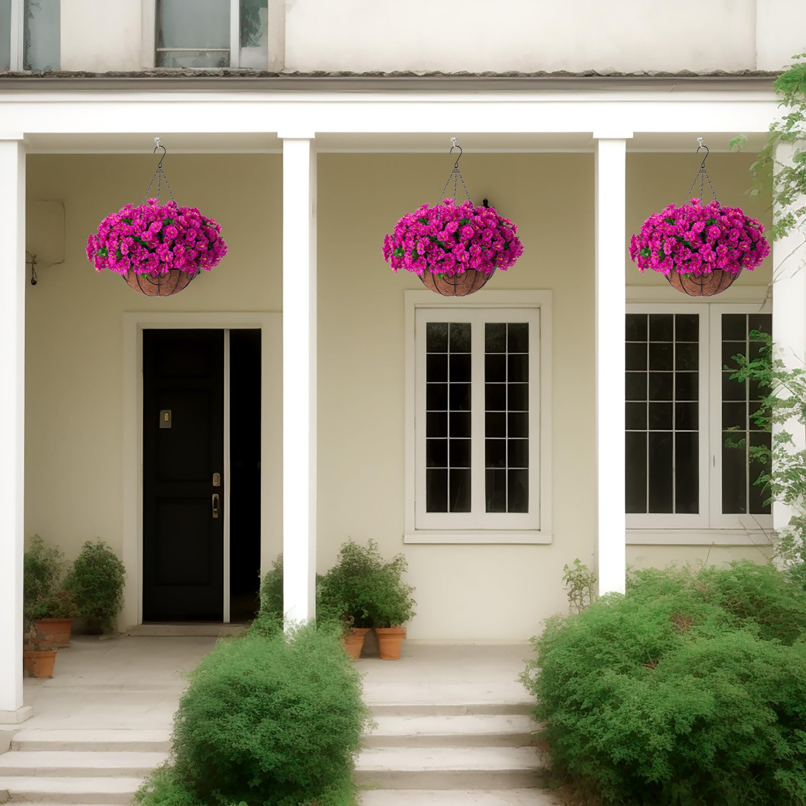 Ammyoo Artificial Hanging Flower Plants with Basket for Outdoor Decoration, F…