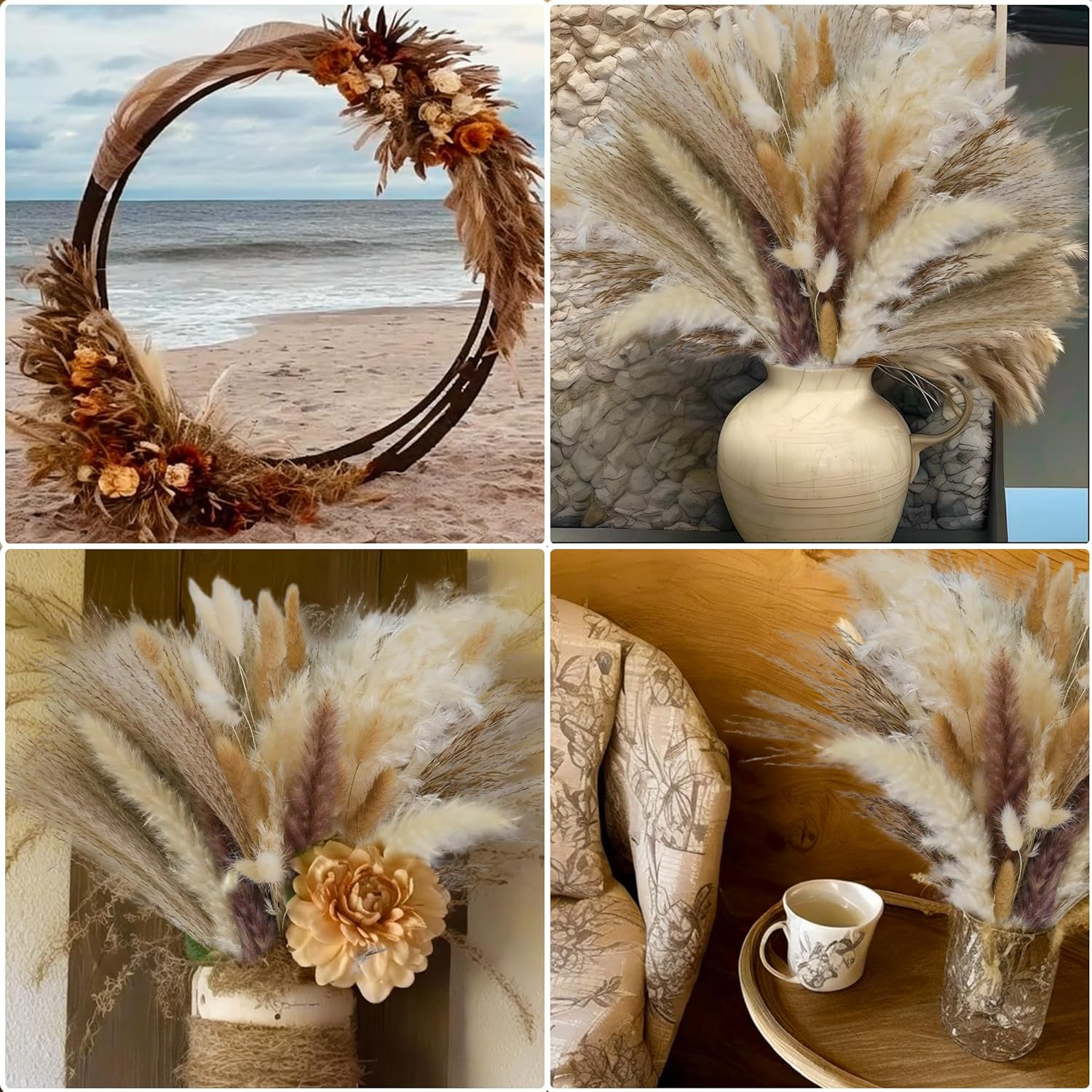 300 PCS Dried Pampas Grass Decor, Dried Flower Bouquets for Wedding, Home, Cente