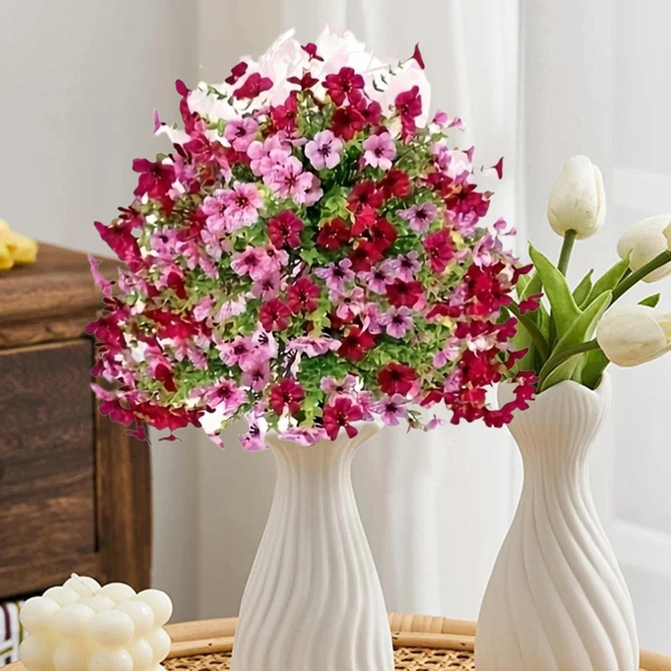 2pcs Artificial Violet Flowers Garden Stake Outdoor Fake Plants Patio Yard Decor