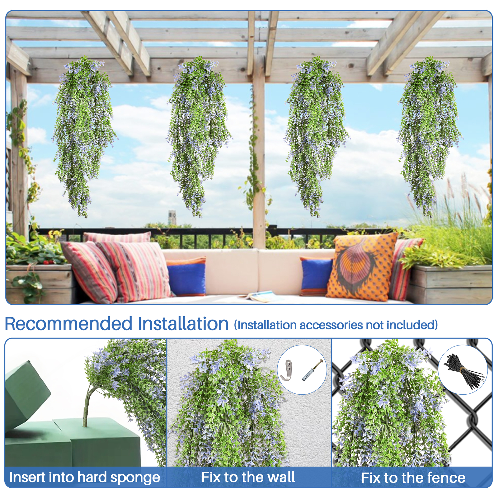 Artificial Blue Flowers Fake Plant Branches Hanging Decor Outdoor Wedding Home