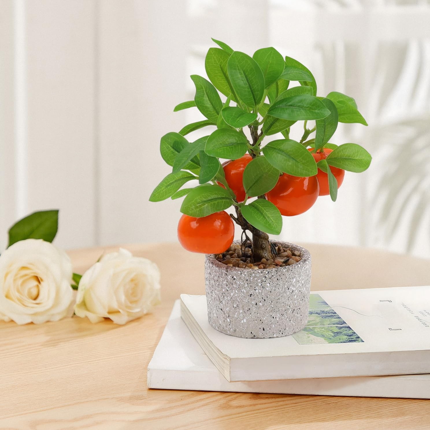 Artificial Orange Tree Potted Plants Faux Citrus Fruit Bonsai Greenery Decor