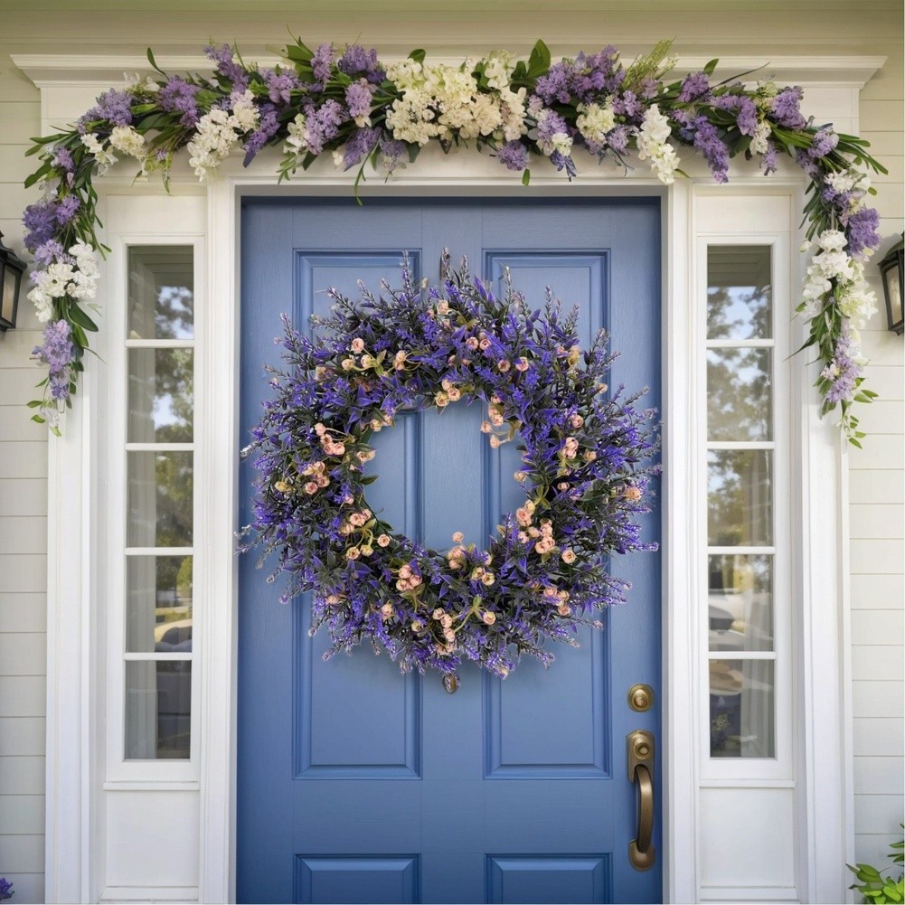 Purple Artificial Lavender Wreath 35cm for Front Door Outdoor Indoor Use