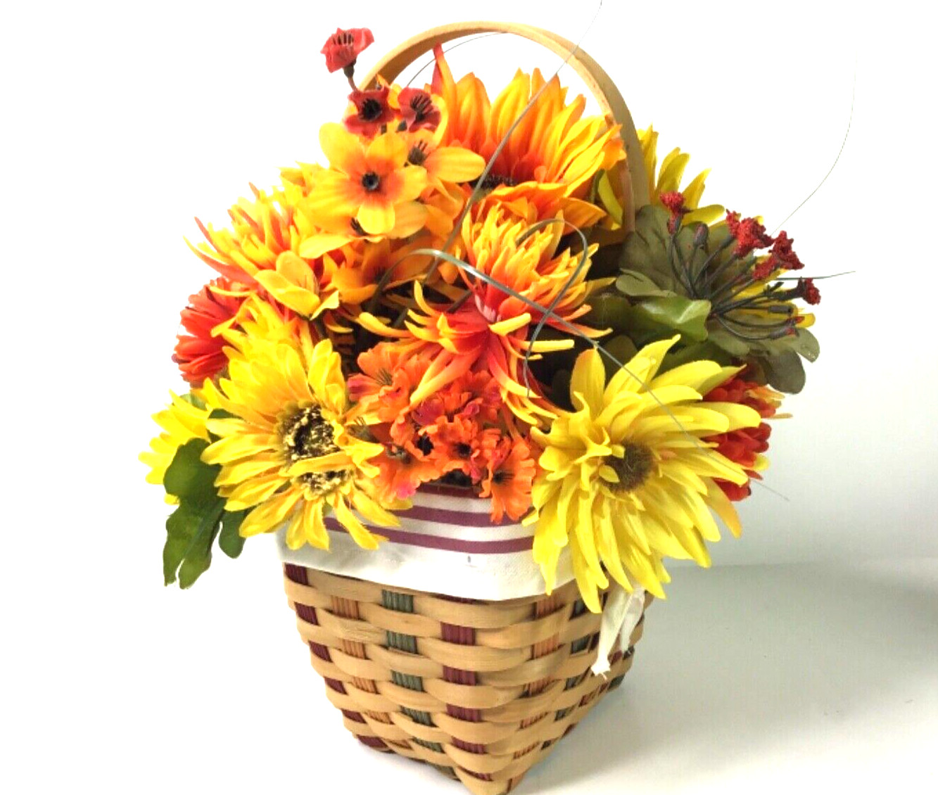 Handmade Fall Flower Basket Arrangement Shades of Orange Yellow Brown Green