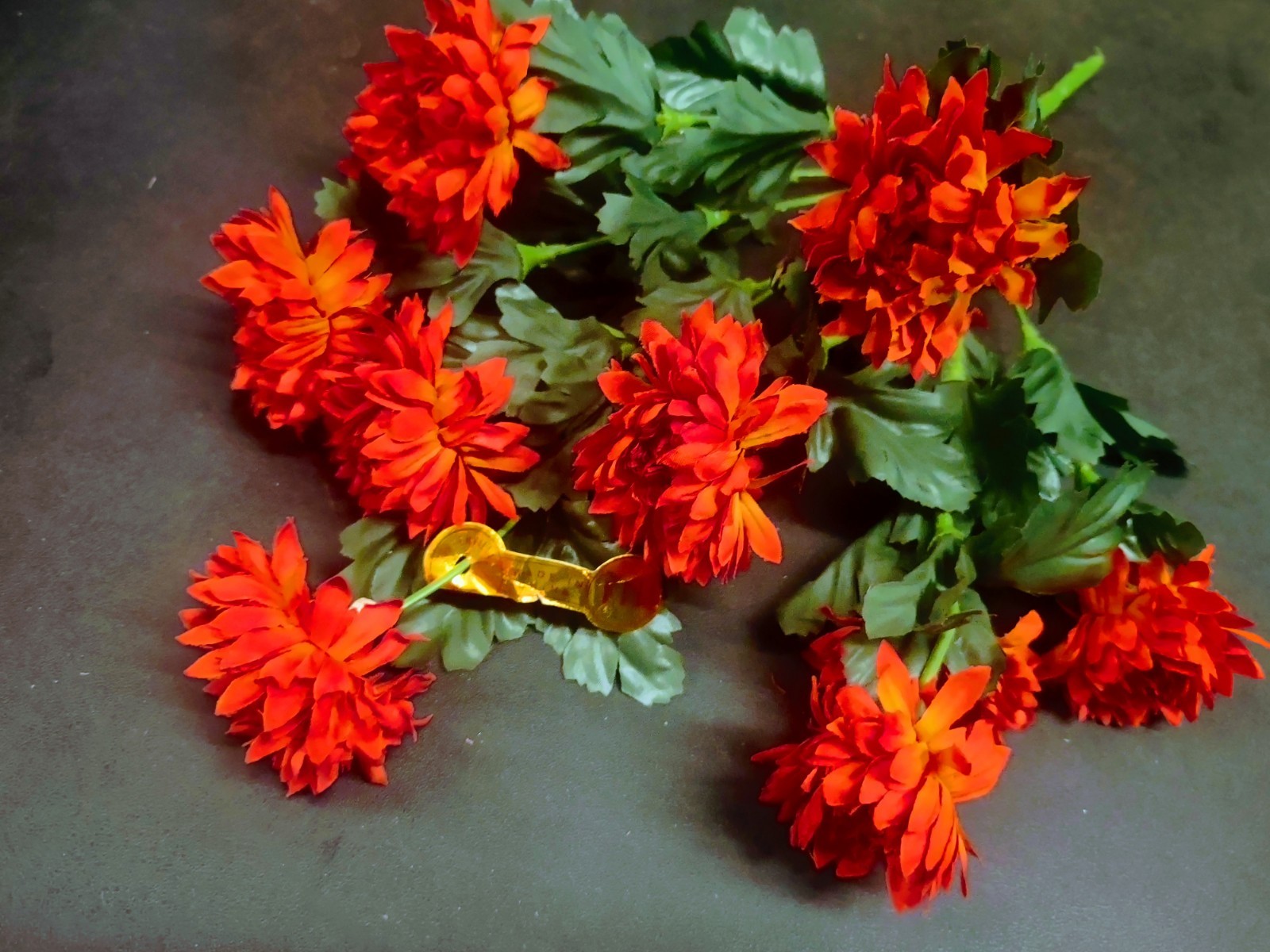 15″ Vintage Silk Strawflower Flower Bush with 10 Stems, Autumn Orange