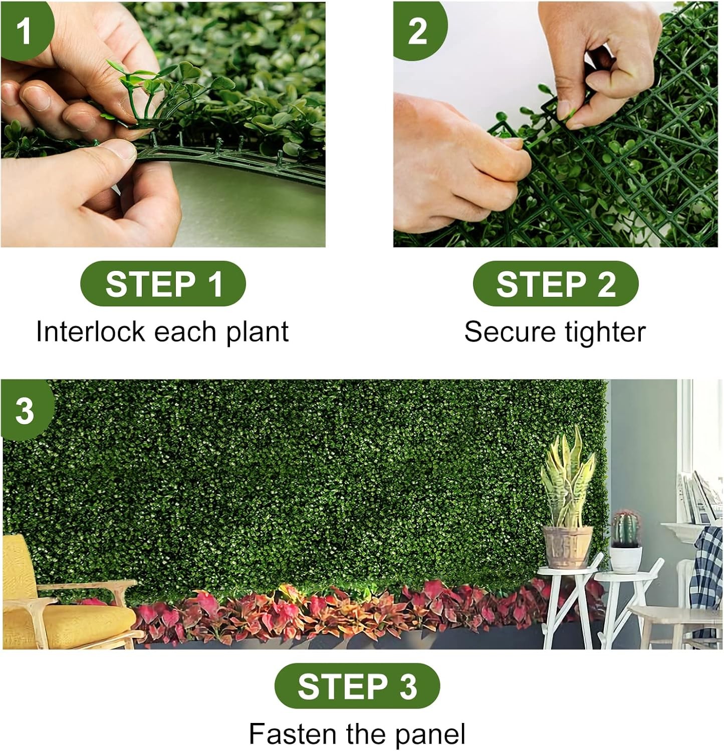 12/24p 20″x20″ Artificial Boxwood Wall Hedge Mat Decor Privacy Fence Panel Grass