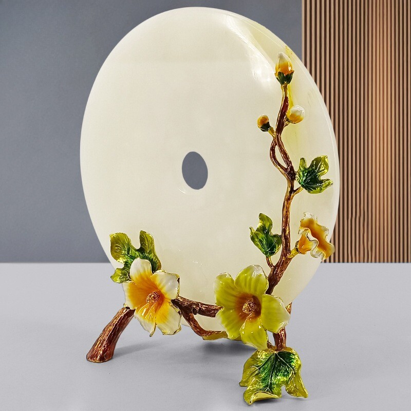 Natural jade Chinese safety buckle enamel color zinc alloy bracket ornament