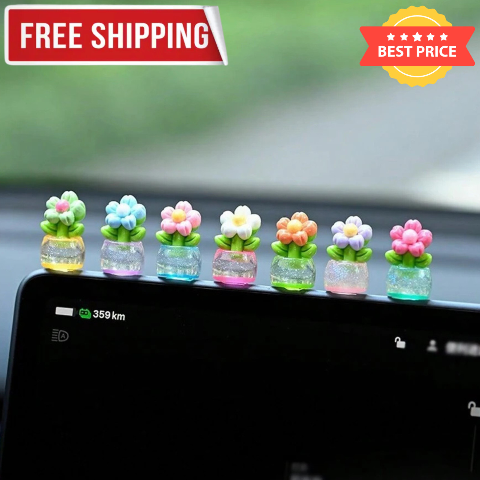 Mini Flower Car Accessories 5Pcs Destop Vase Rear View Mirror Dashboard Decor US