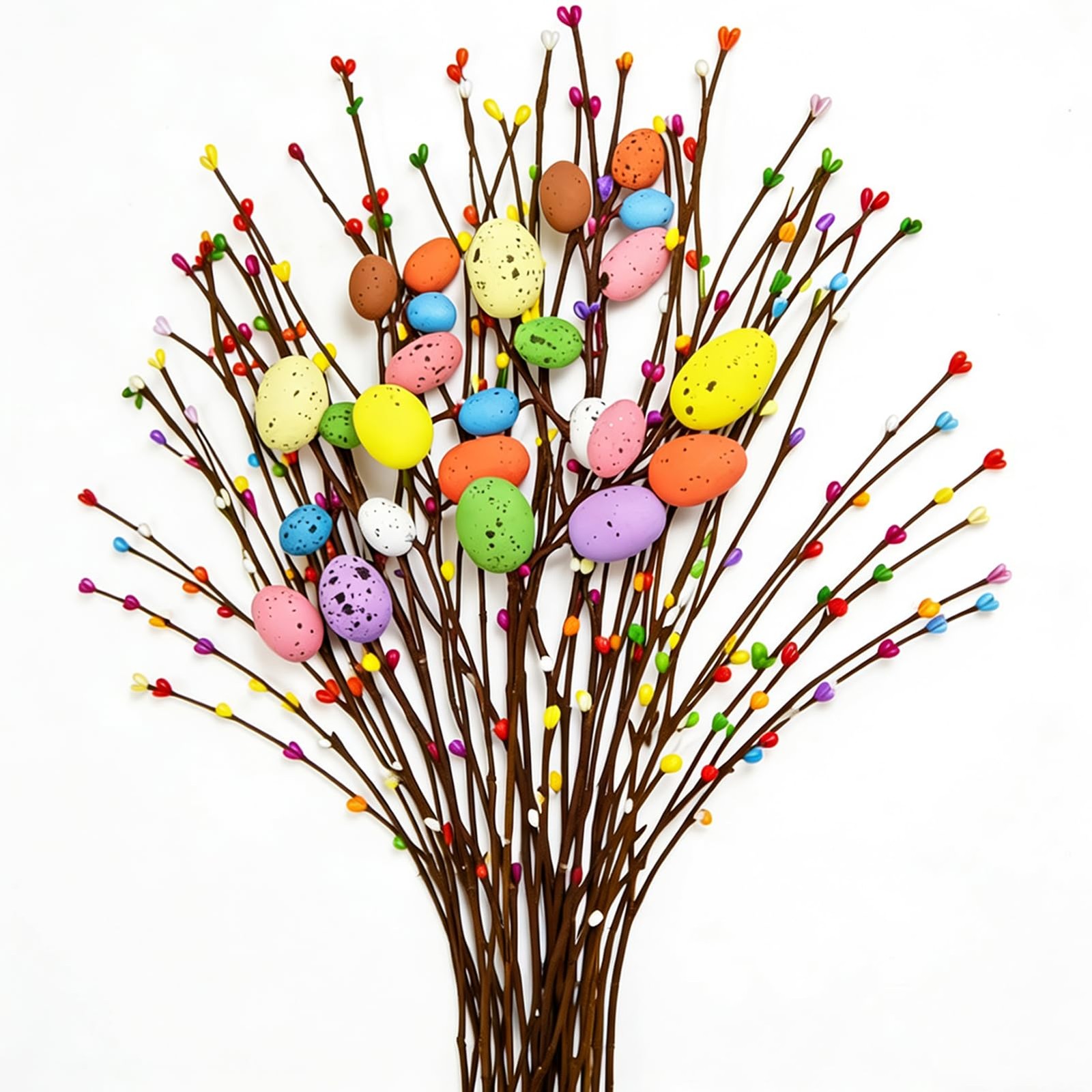 41 Pcs Artificial Easter Spray Vine with Pastel Easte Eggs and Decorative Ber…