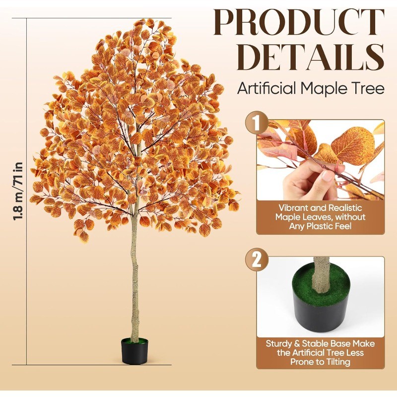 6FT Artificial Autumn Tree, Faux Autumn Harvest Tree for Home Decor Front Porch