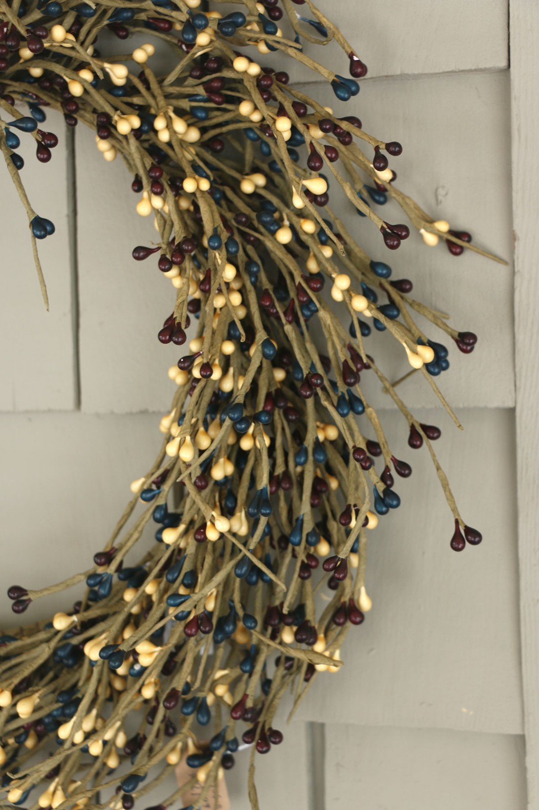 Pip Berry Wreath 18 inch Navy Burgundy Cream Old Glory Primitive Floral Decor