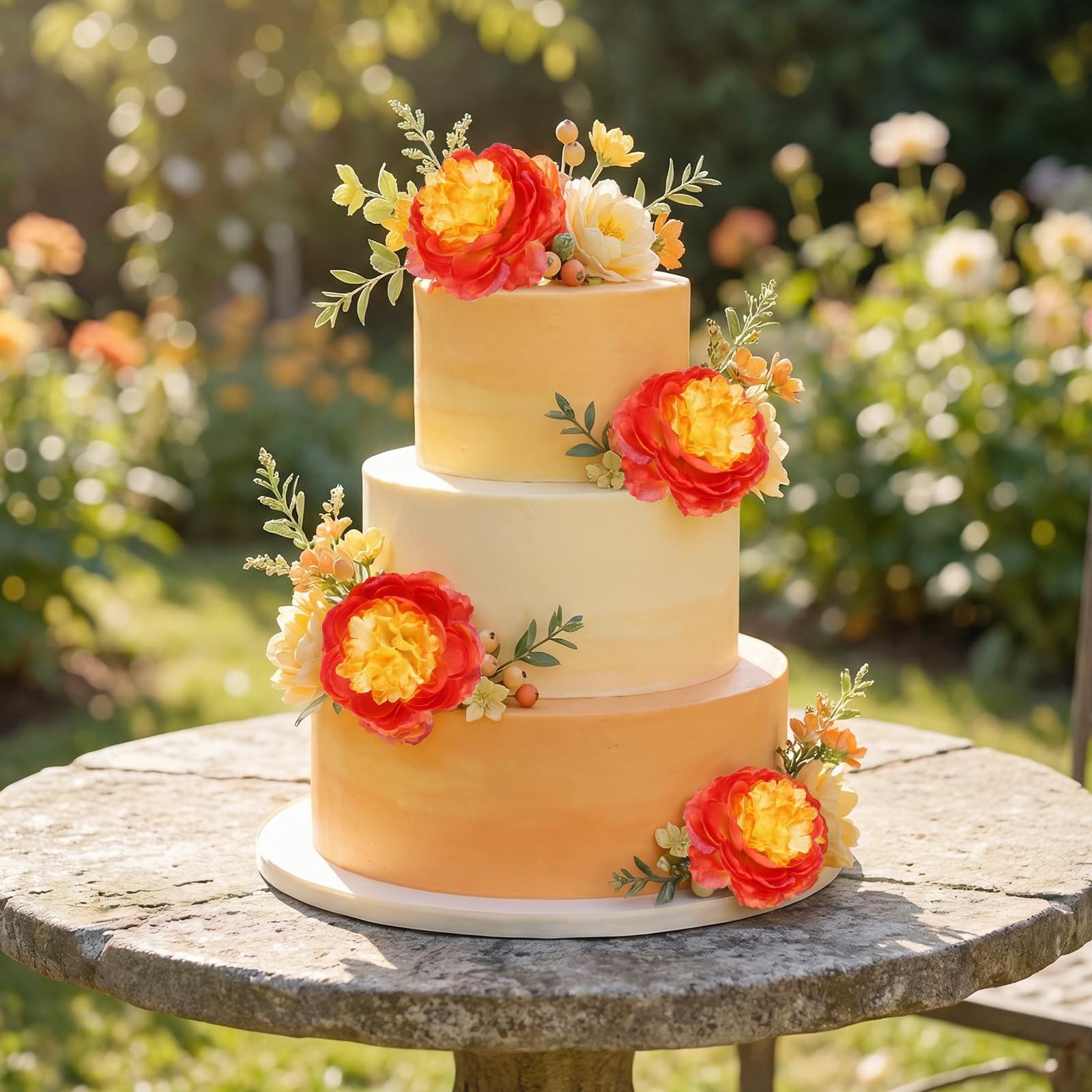 12 PCS Artificial Peonies Orange Silk Ranunculus Fake Flowers 14.6″ Wedding