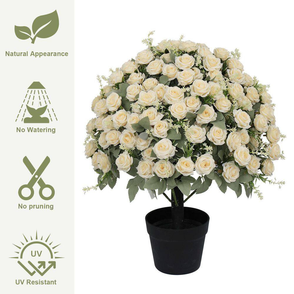 24 in Artificial White Rose Decoration Lifelike Faux Floral Plants 2 Pots