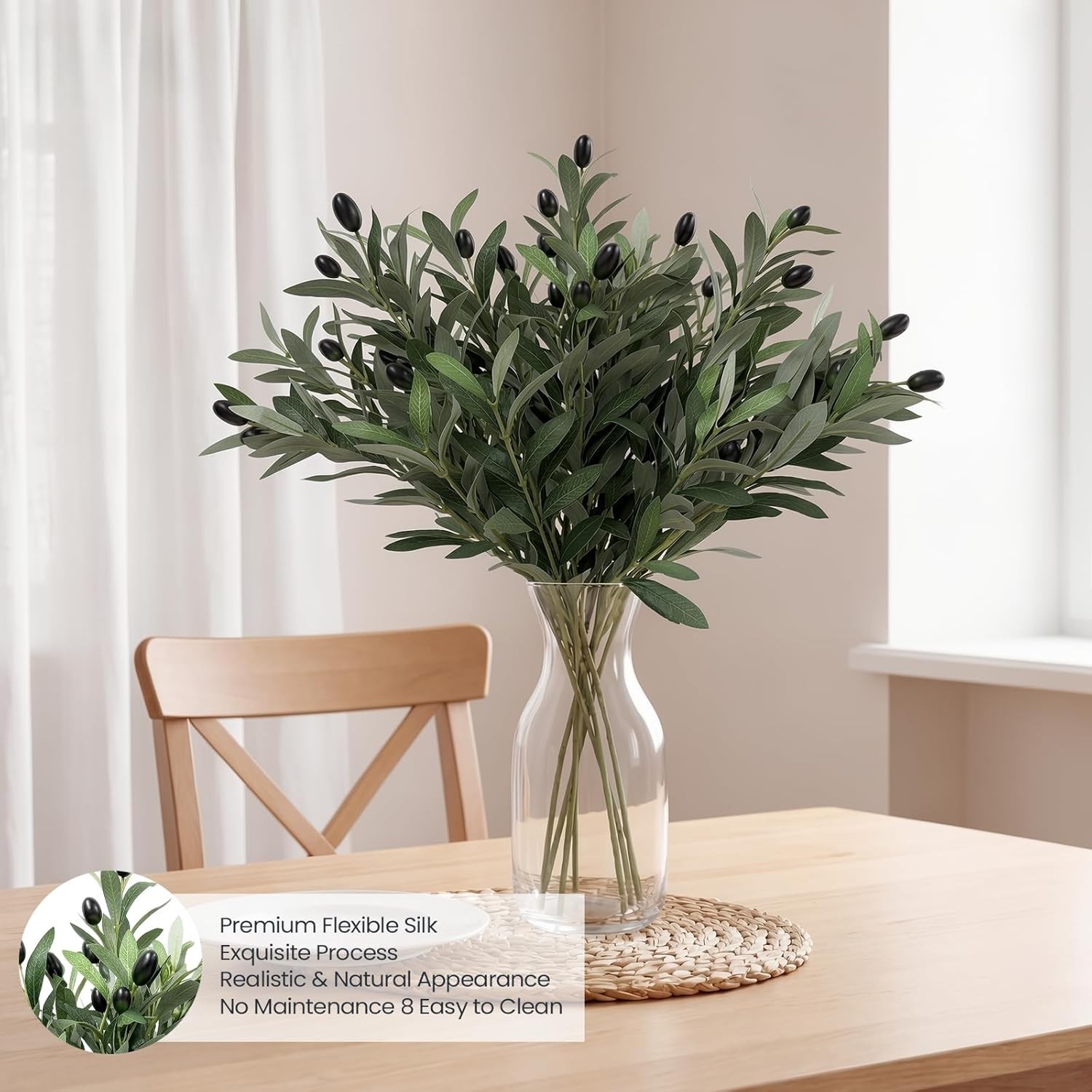 5 Pcs 17 Inch Artificial Olive Branches with Lifelike Olives Fake Greenery Ol…