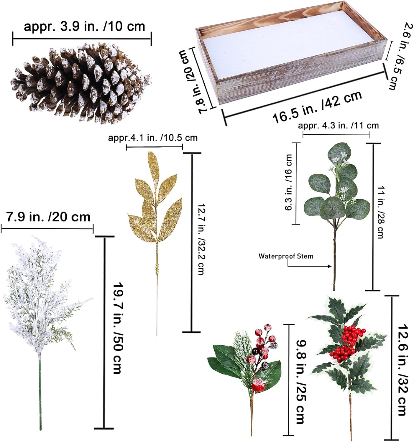 Bulk Rustic Christmas Floral Picks and Pine Cones in Wooden Box – Holiday Table