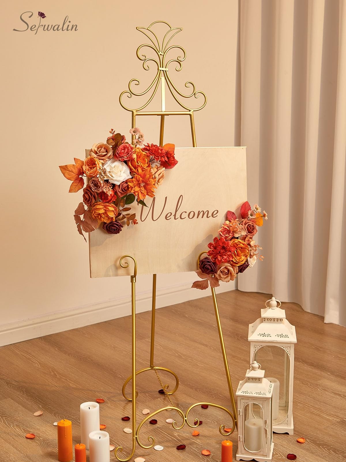 Fall Flowers Artificial Burnt Orange Fake Cake Flowers Bridal Bouquet Set