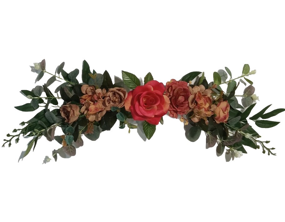 Flame & Brown Rose Hydrangea 24″ Wall Piece Door Silk Flower Home Decor EST096