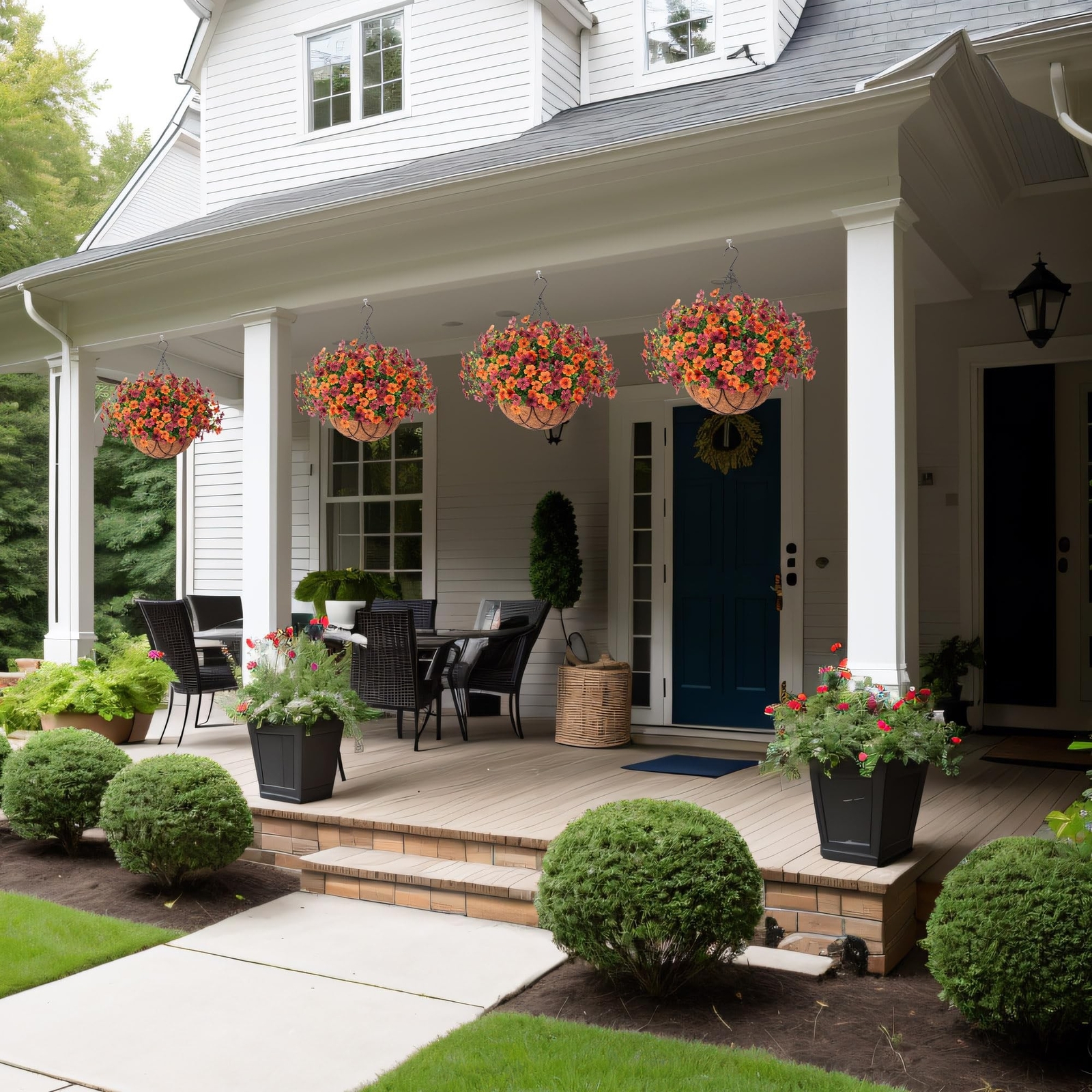 Artificial Silk Flowers Hanging Baskets for Outdoors Indoors, Daisy with Euca…