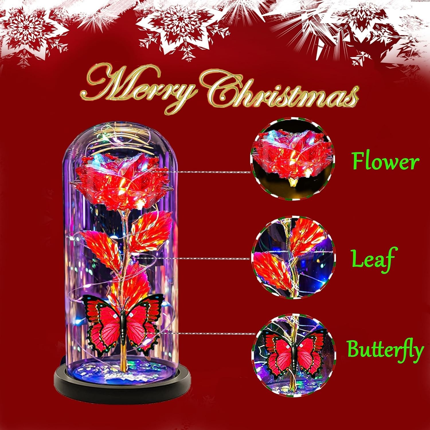 Mothers Day Gift For Her Forever Rose Flower Dome Glass LED Night Light