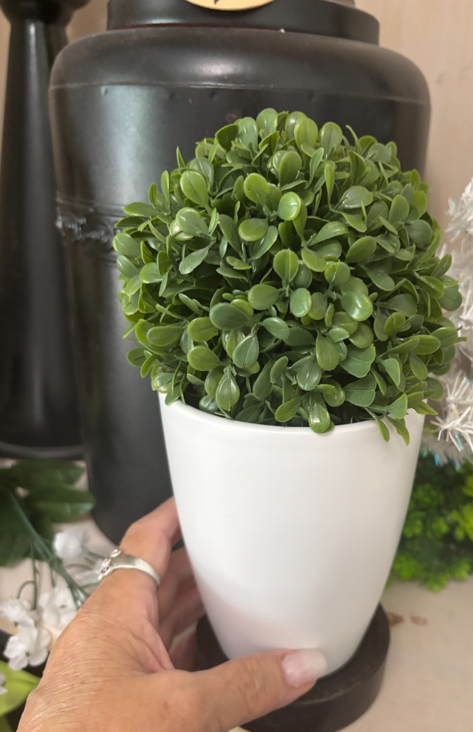 4.5″ Green FAUX BOXWOOD ORB Ball GREENERY Topiary Decor Plant Plastic