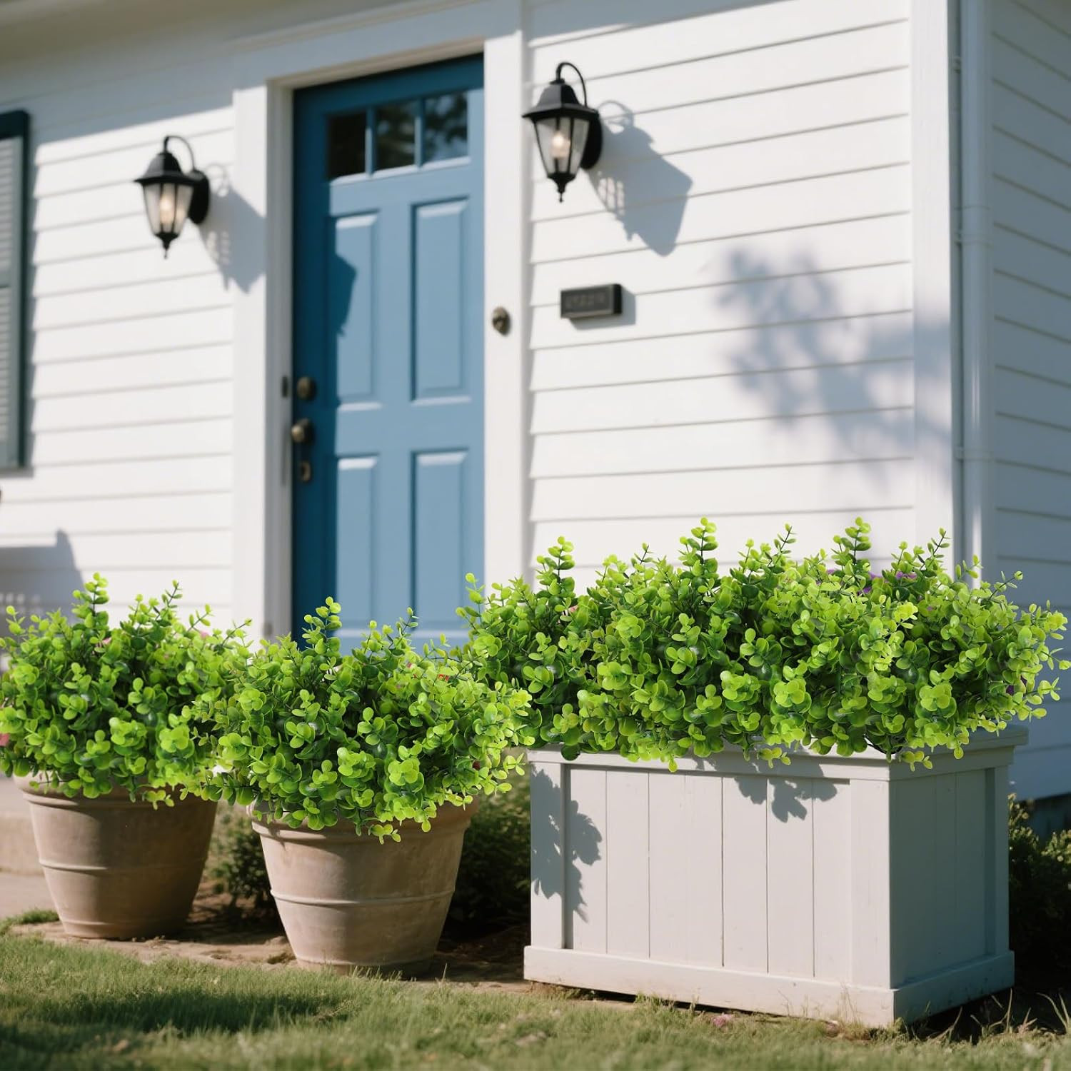 RECUTMS 8 Bundles Artificial Eucalyptus Greenery Plants Stems 13In Faux Boxwood