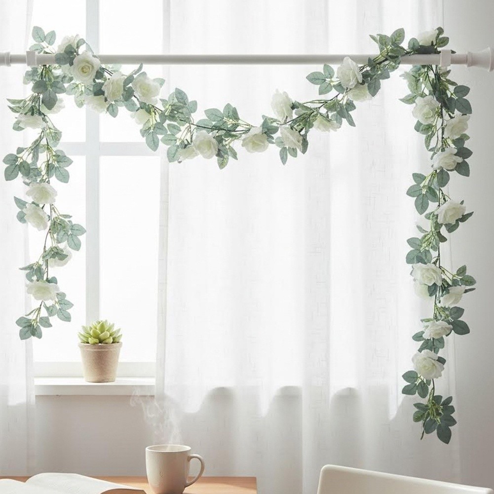 White Rose Garland 86.6 inches with Reinforced Wire Stem for Stability