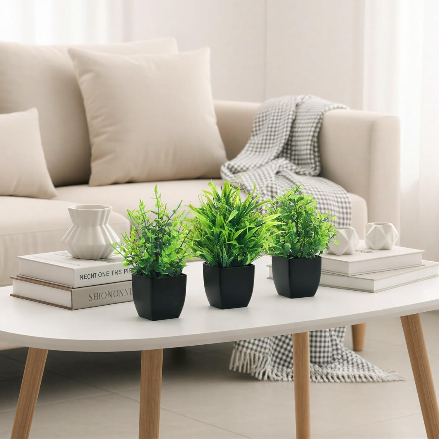Fake Plants 4 Packs Small Artificial Greenery Plants Mini Black Bathroom Accesso