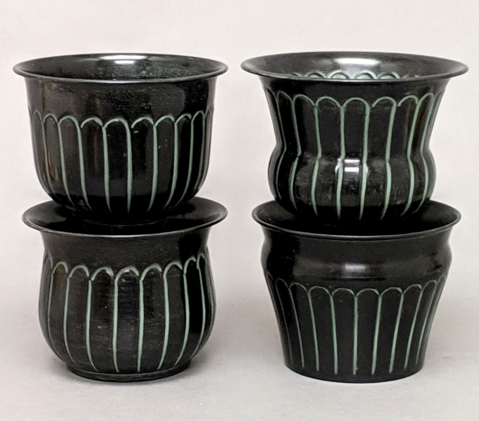 Planter Container Green Assorted Shapes for Small Plants 5″Dia 4″High Set of 4