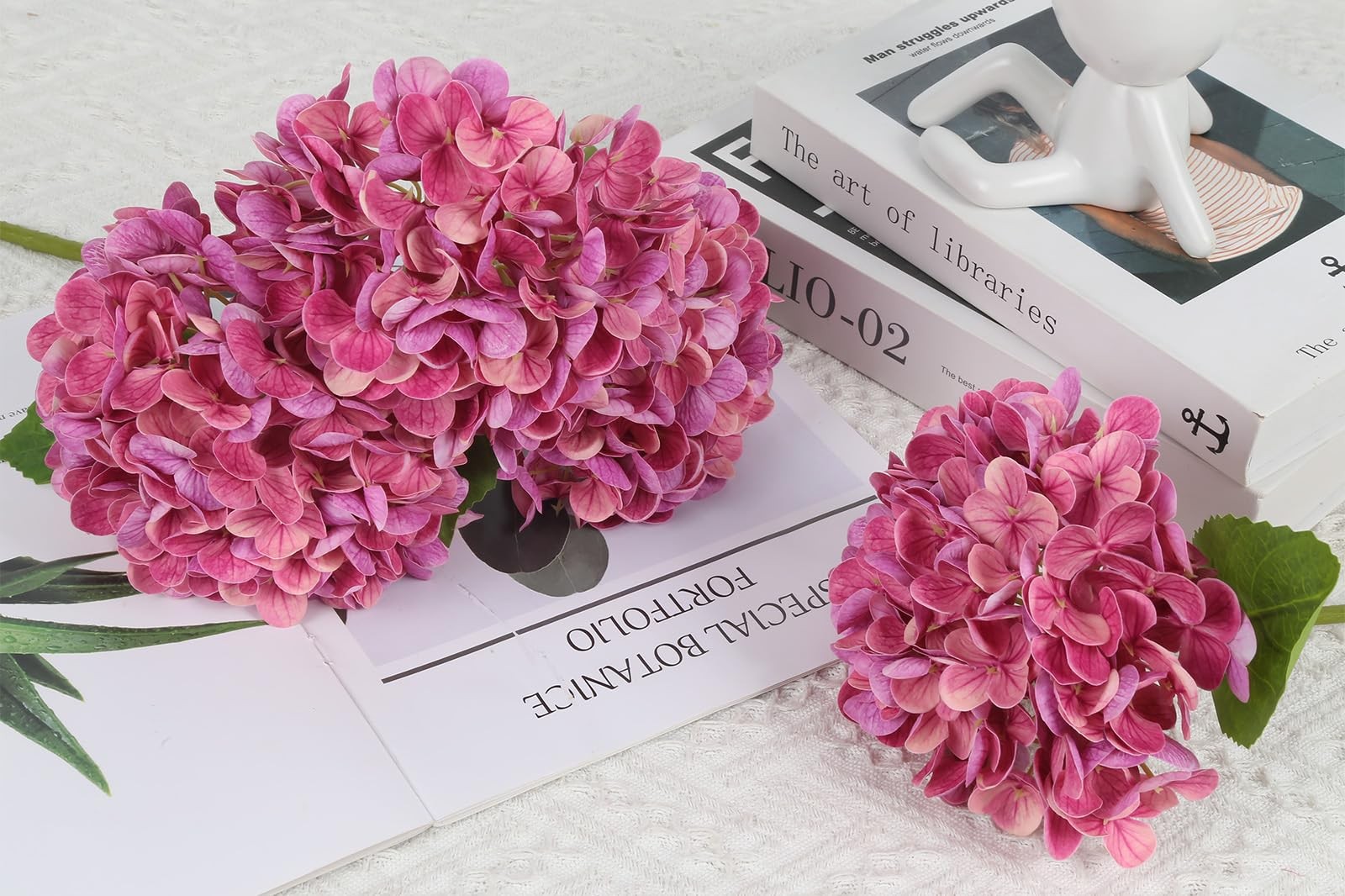 6PCS Real Touch Hydrangea Artificial Flowers Fuchsia Faux Hydrangeas with Sho…