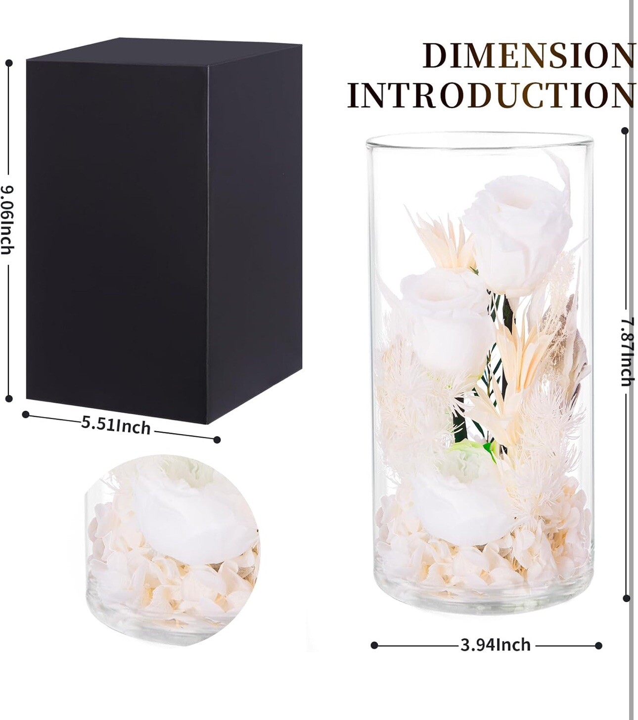 VGNQA Preserved Rose in Glass Dome White Dried Flower Arrangement Gift for Women