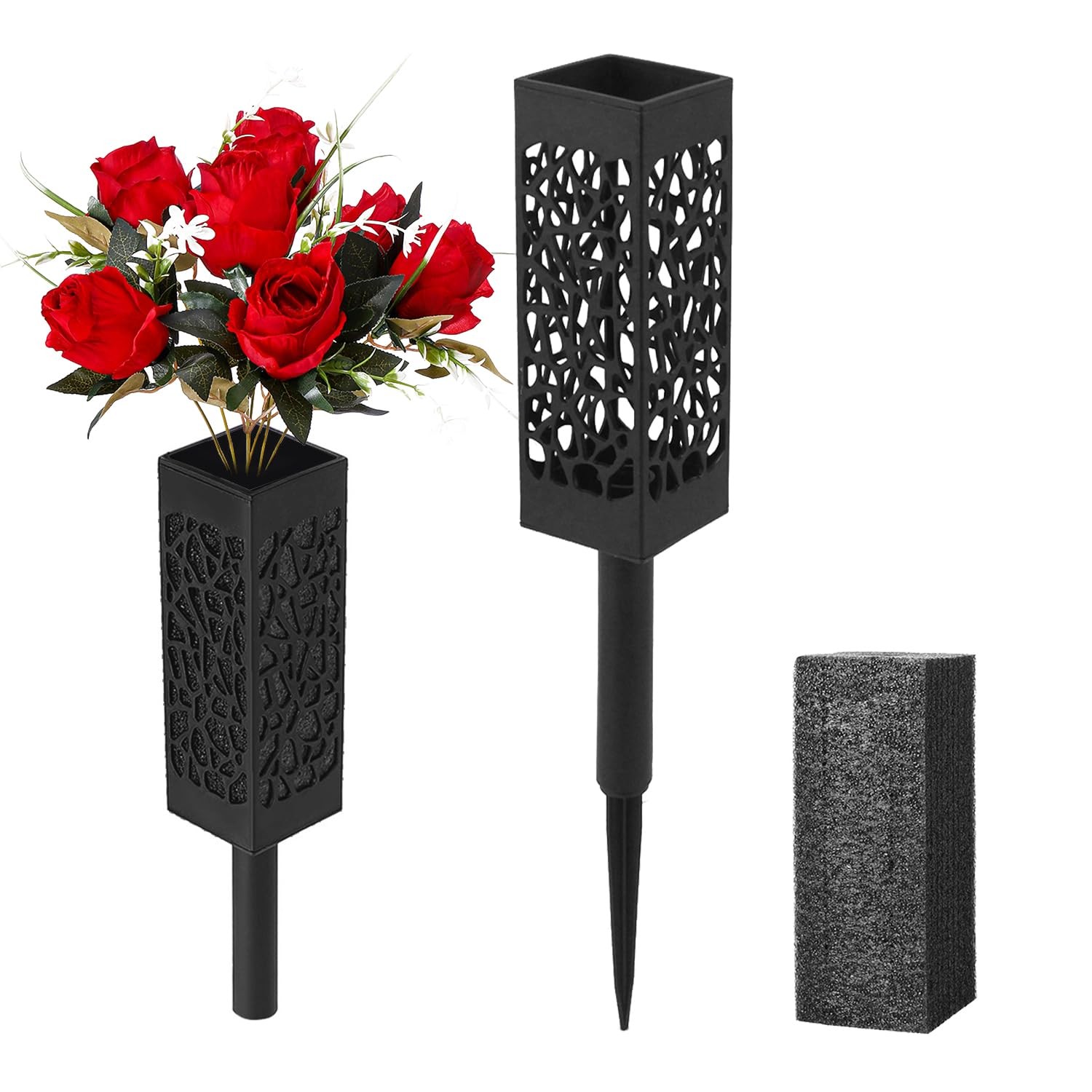 Cemetery Flower Vase with Foam for Grave Decorations 2 Headstones Spike Outdoor