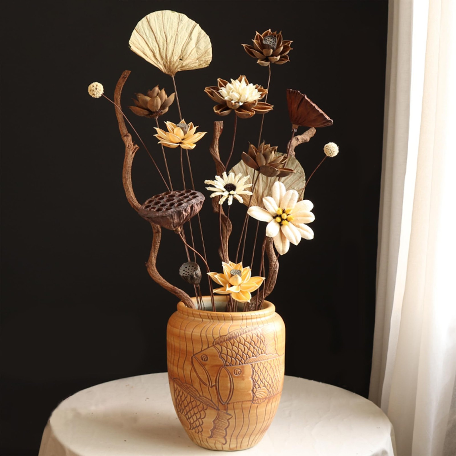 Dried Lotus Pods 5Pcs 20″ Natural Brown Stems for Vase Home Decor Wedding