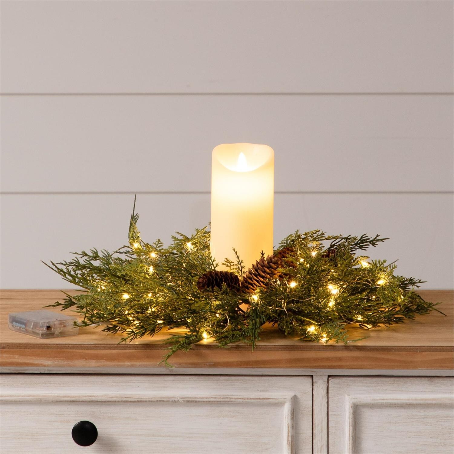 Led Pine Wreath Candle ring – Battery Operated