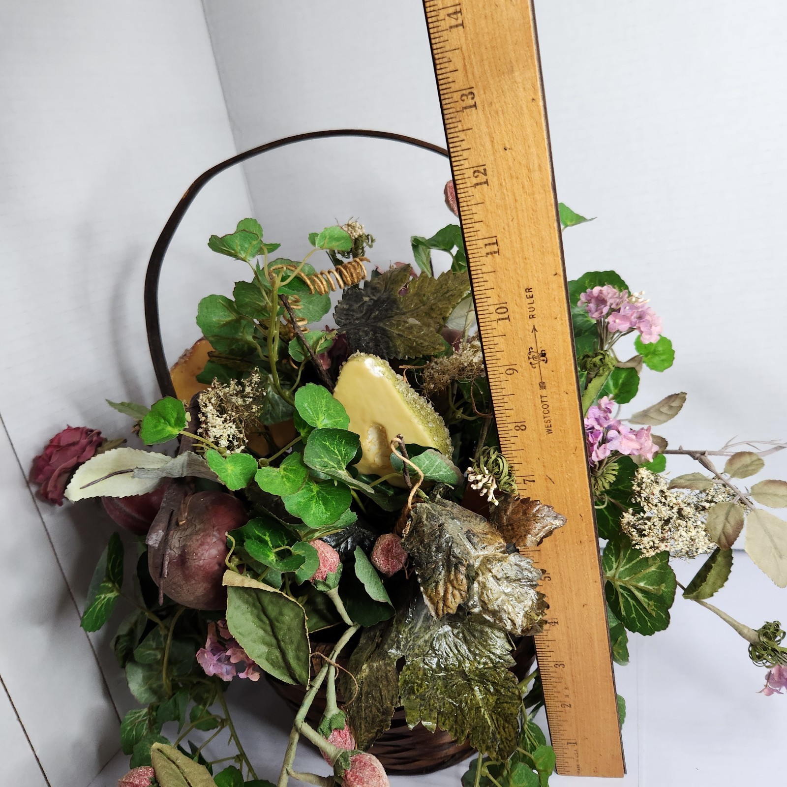 Vintage Floral Fruit Basket Centerpiece Cottagecore Rustic Farm Decor Handle