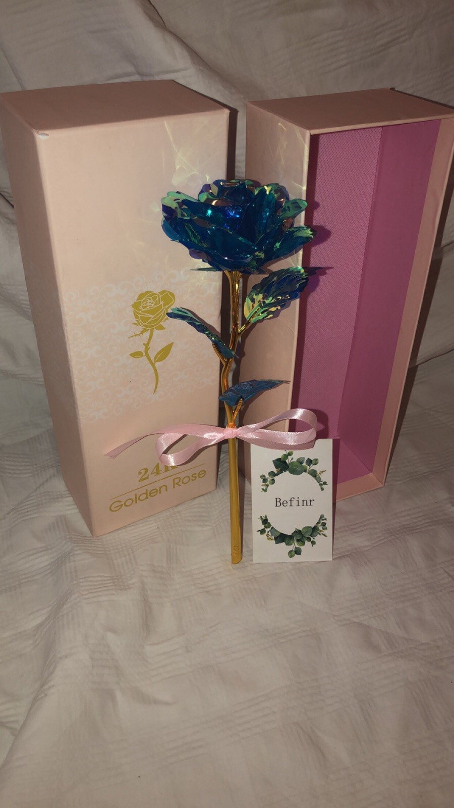 BEFINR 24K Gold Stemmed Blue Rose Artificial Forever Flower
