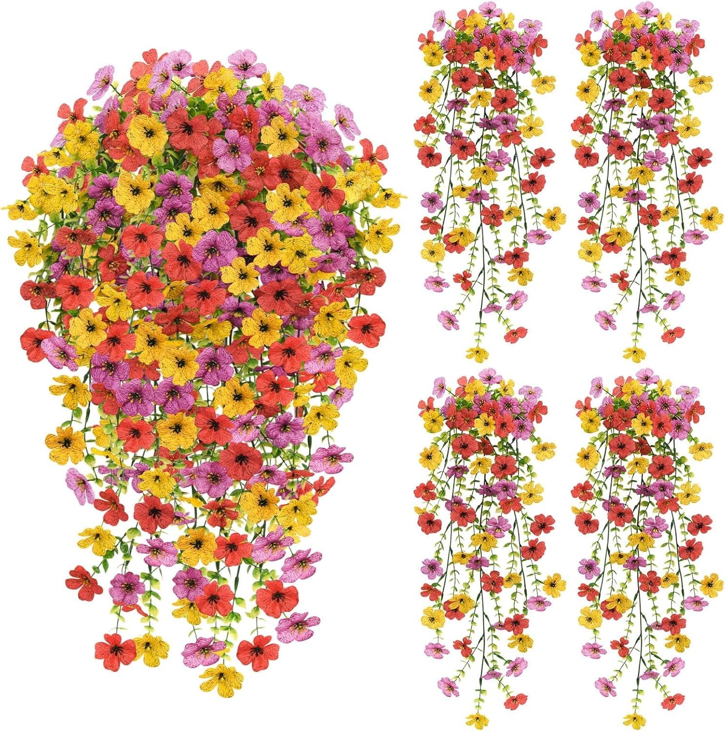 4 Pcs Artificial Hanging Flowers UV Resistant Outdoor Garden Silk Plants