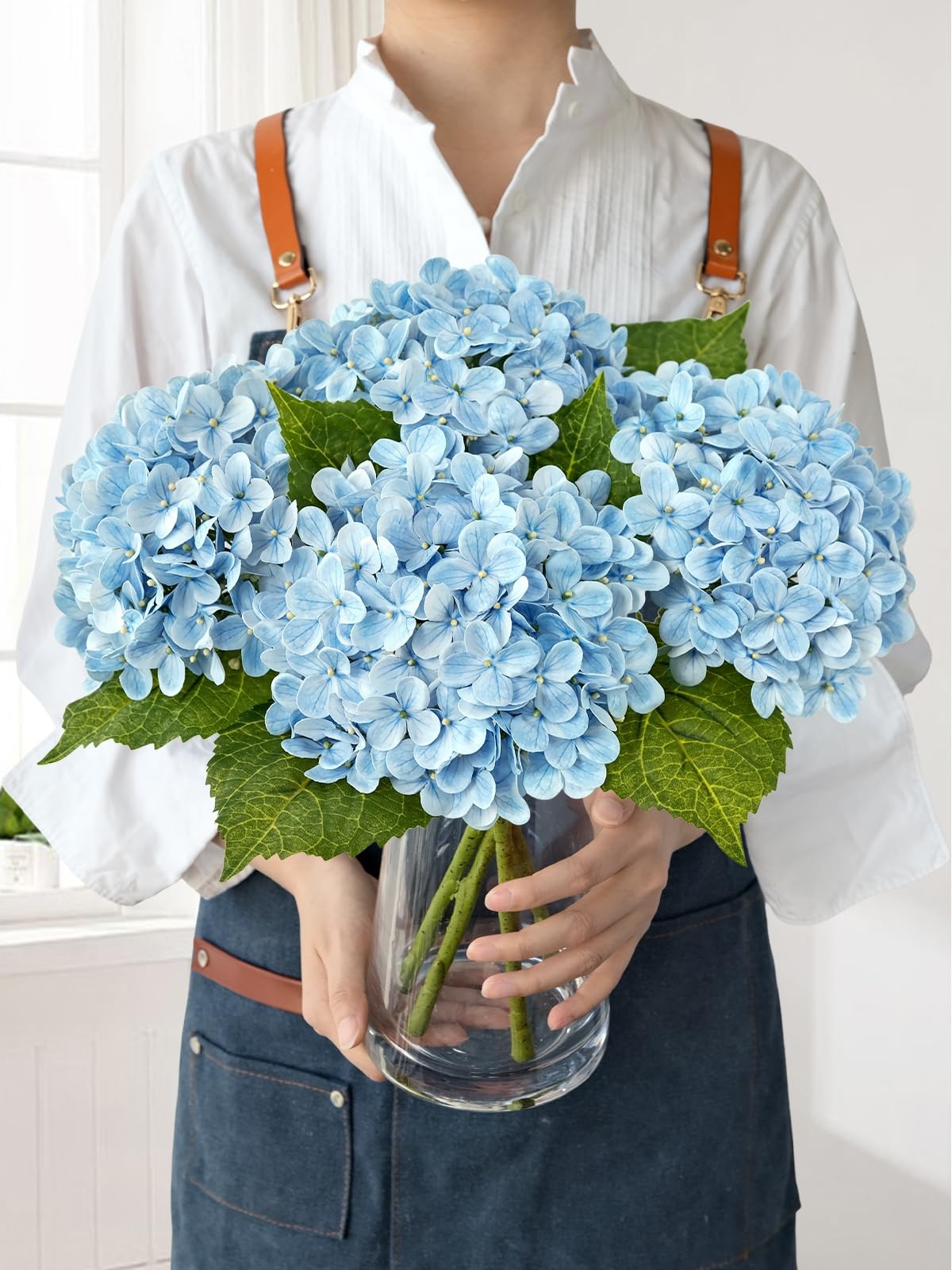 4Pcs Hydrangea Artificial Flowers, 20″ Lifelike Latex Silk Real Touch Faux Hy…