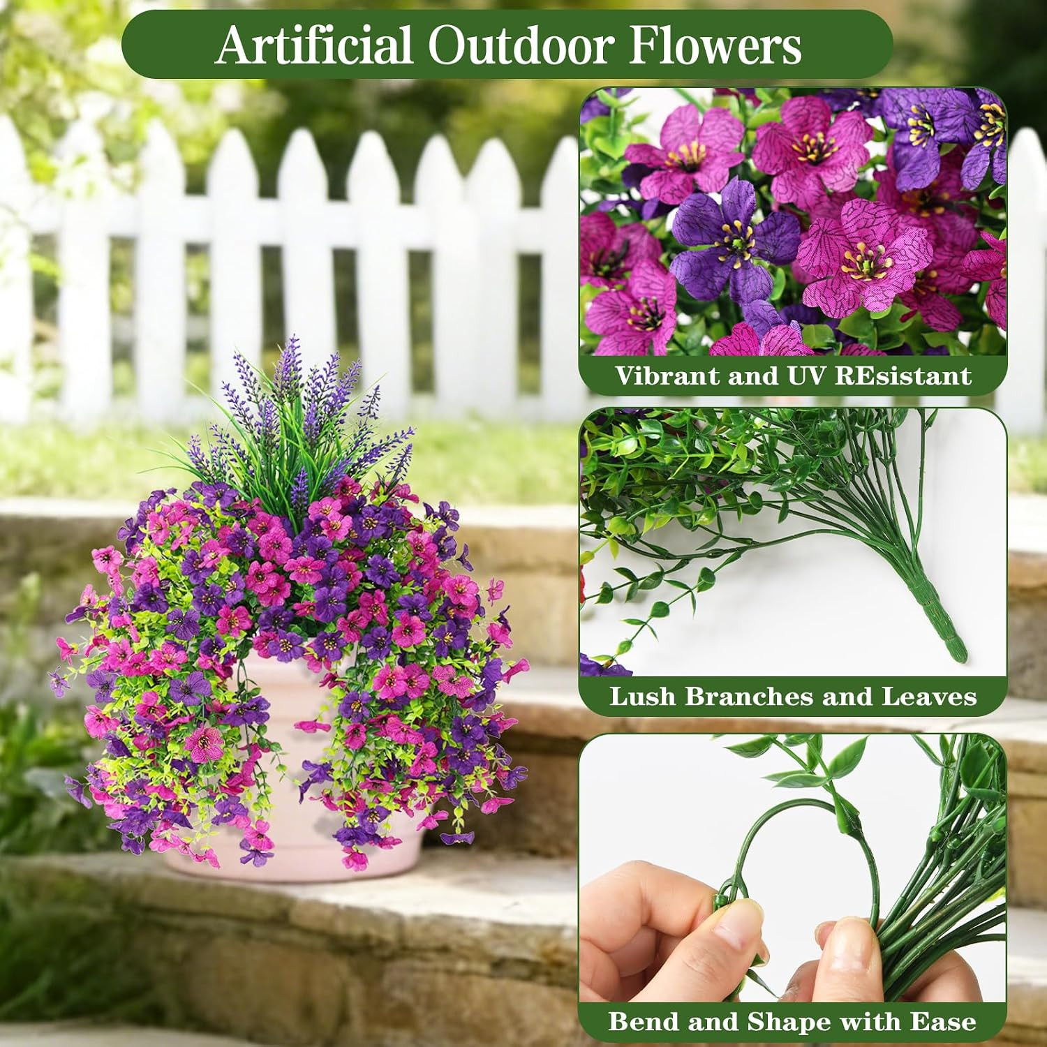 Artificial Fake Hanging Flowers Plants for Outdoor outside Decoration, Faux Silk