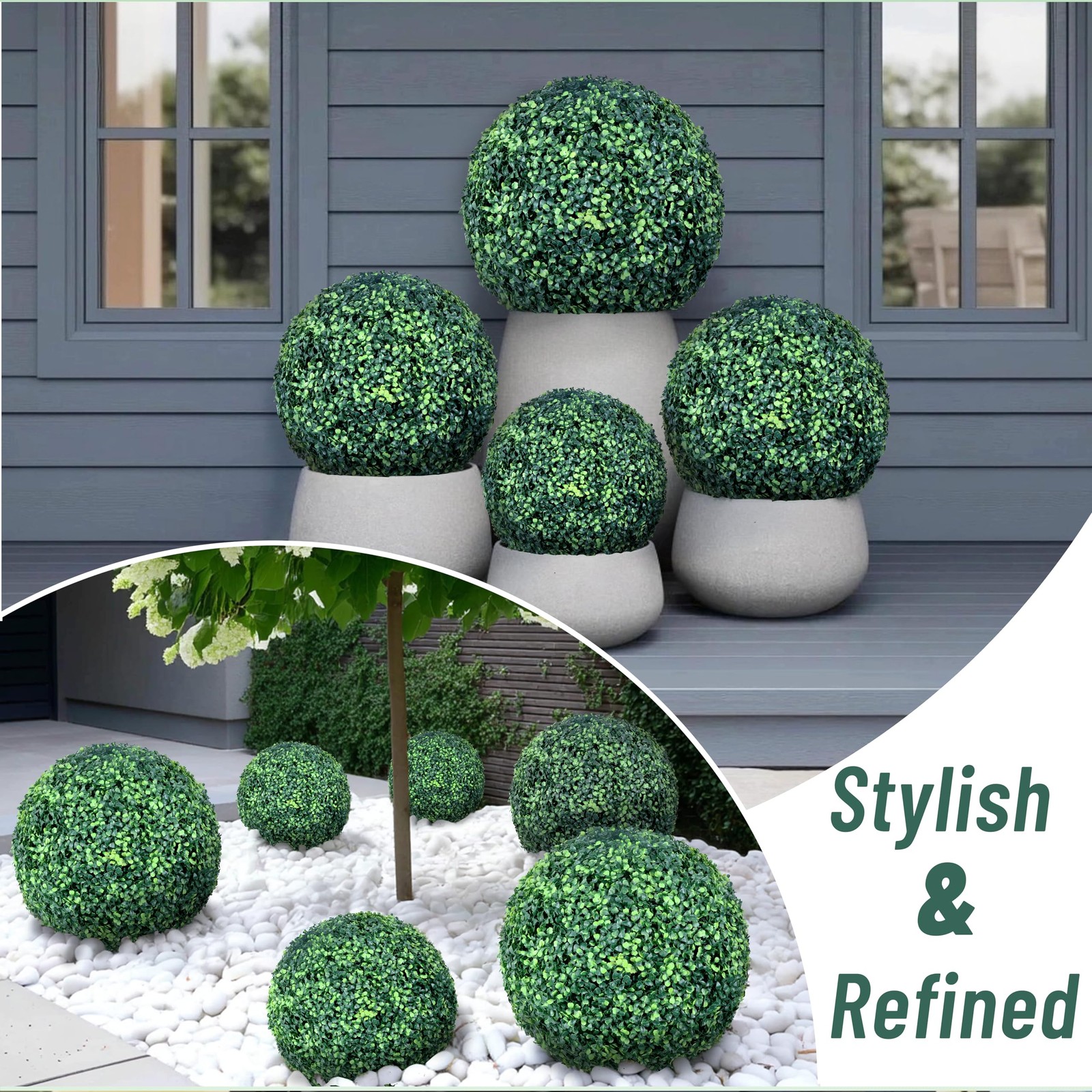 19 Inch 2 Packs Artificial Boxwood Balls Topiary Balls, 4 Layers of UV-Resist…