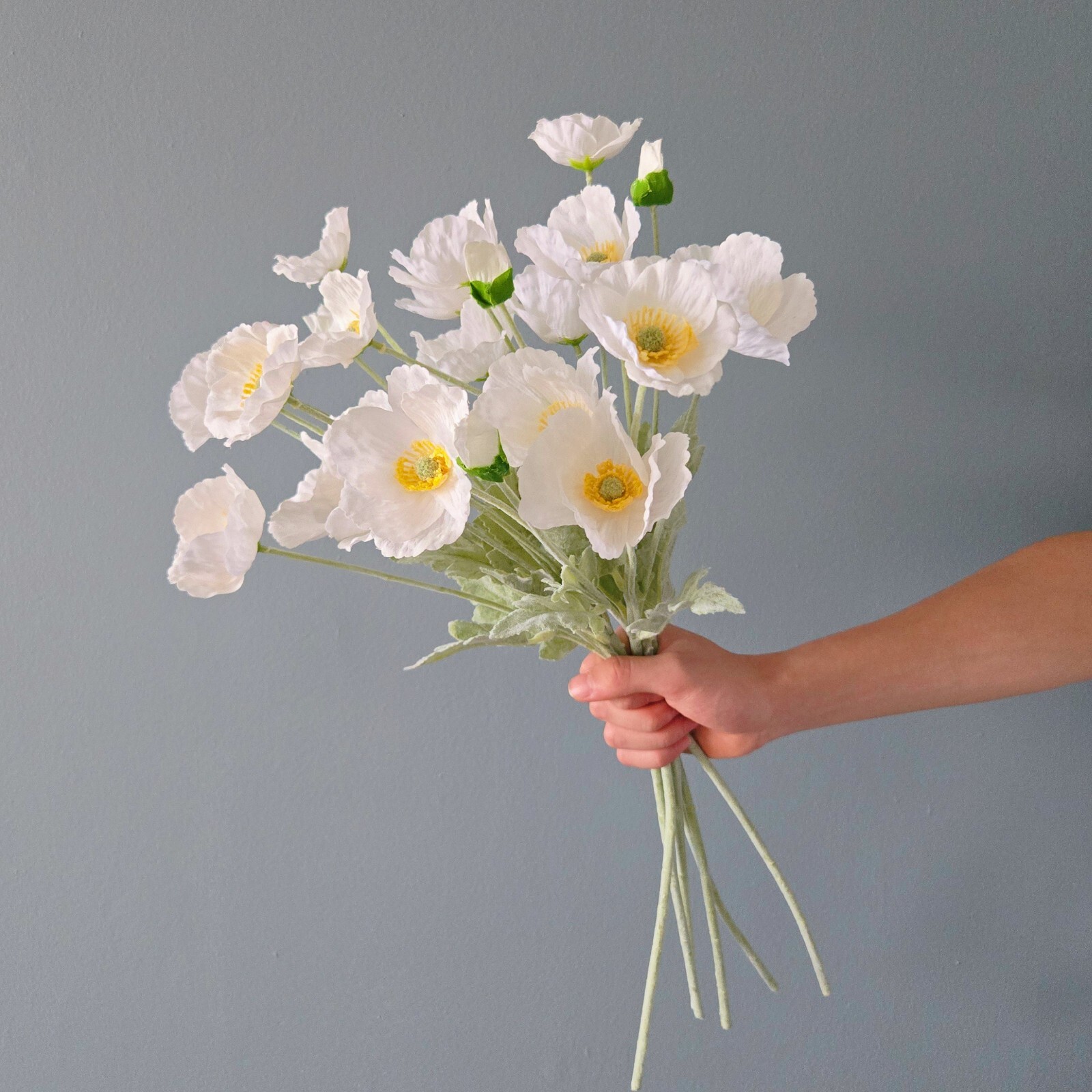6-Piece Artificial Poppy Bouquet – Realistic silk frost 25.2”pink white