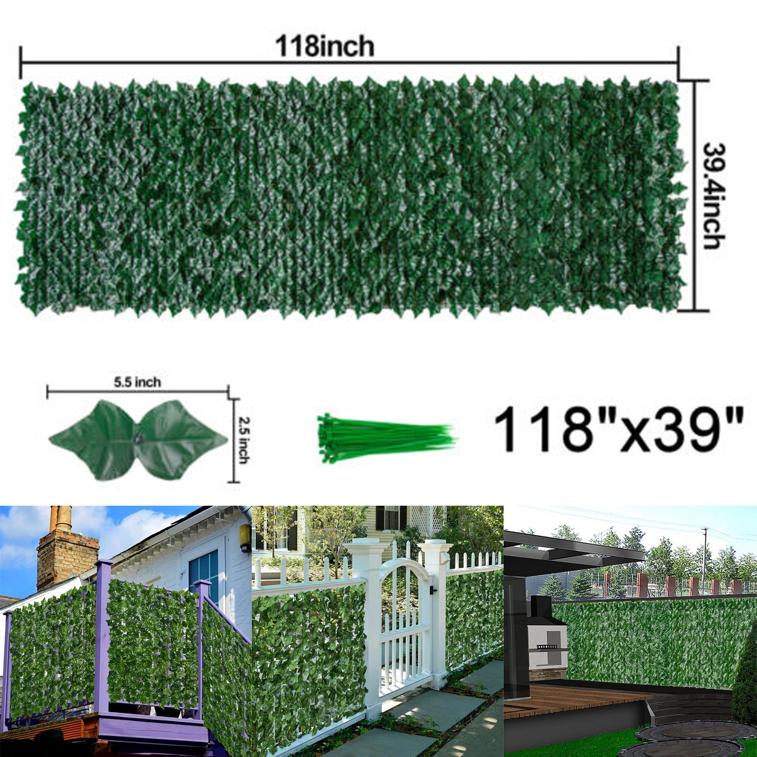 Faux Ivy Fence Privacy Screen Outdoor Expandable Artificial Greenery Roll