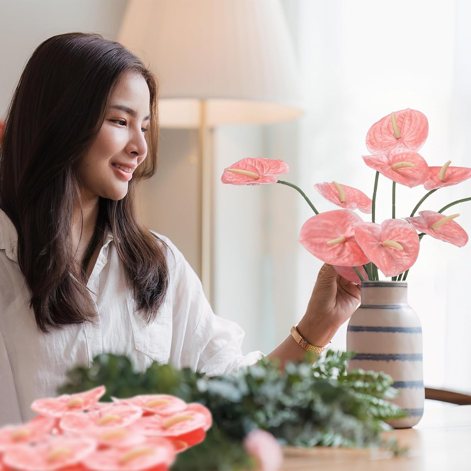 20 Pcs Pink Artificial Anthurium Flowers for Weddings & Home Decor