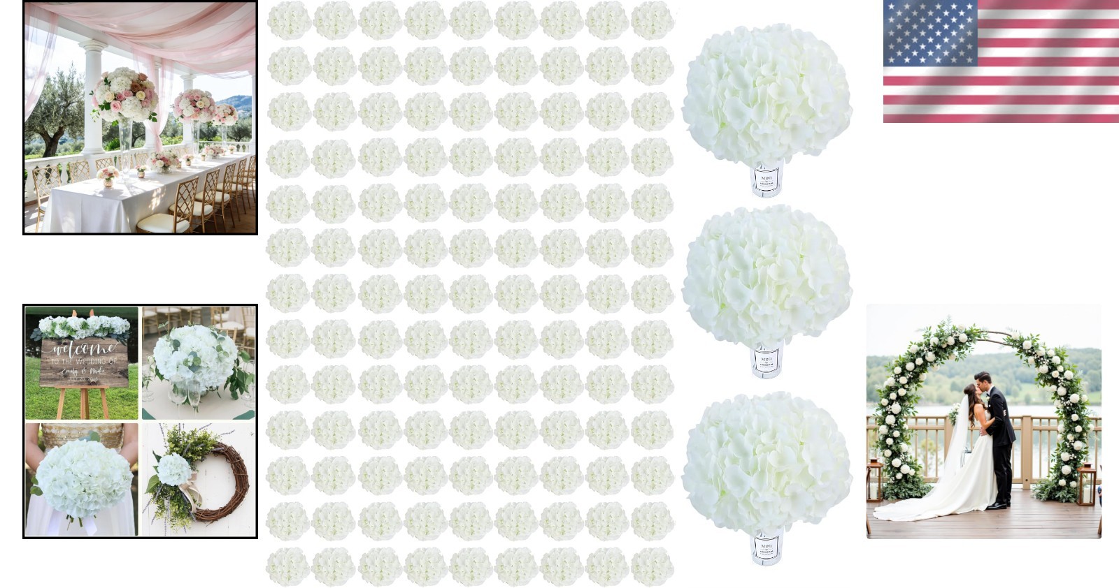 Bulk 105pcs White Hydrangea Artificial Flowers, Realistic Silk, Wedding Party…