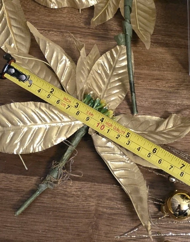 5 Vtg Picks 3 Poinsettia Floral Picks Metallic Gold, Glitter Stems,Ornament Pick